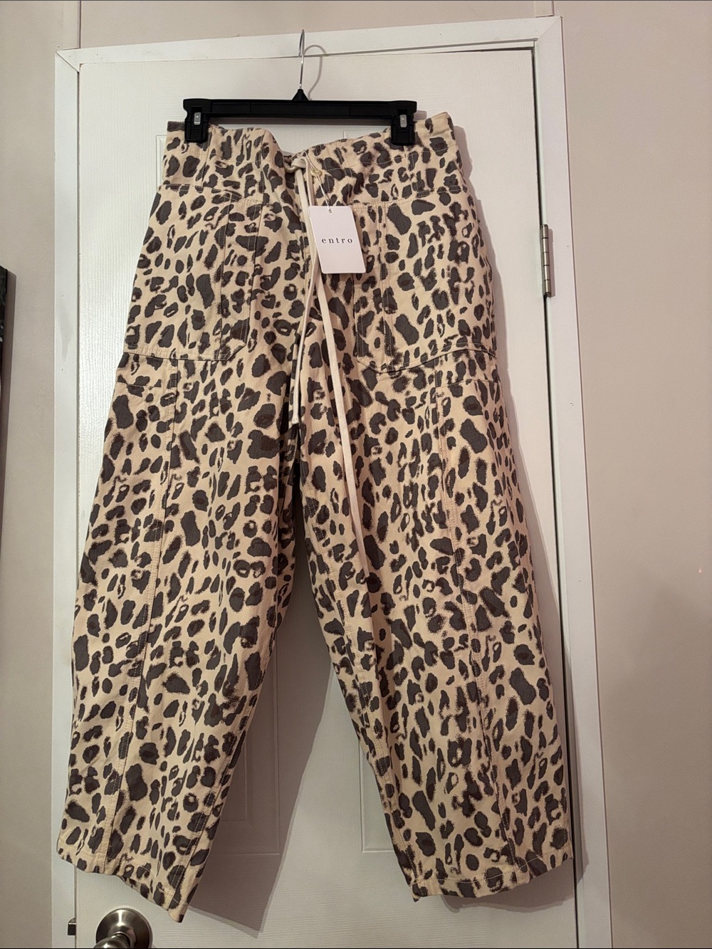 entro Beige and Brown Leopard Print Barrel Jeans